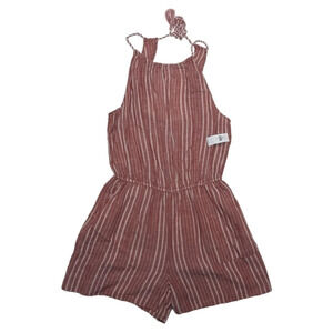NWT Old Navy  Boho Striped Salmon Pink Linen Cotton Blend Shorts Romper Small